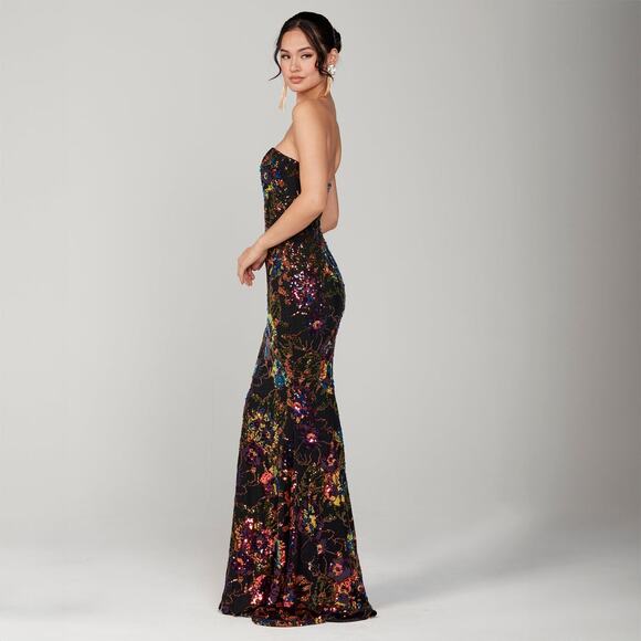 Helsi Helen Strapless Floral Stretch Sequin Mermaid Maxi Dress Sz Medium NWT - Picture 4 of 11